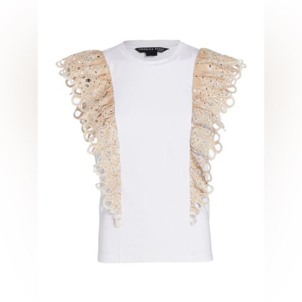 NWT VERONICA BEARD Jadi Ruffled Cotton Tee - Picture 5 of 8